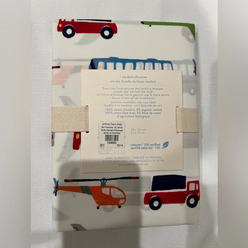 Pottery Barn Kids BRODY Standard Pillowcase Transport Car Plane Truck Helicopter